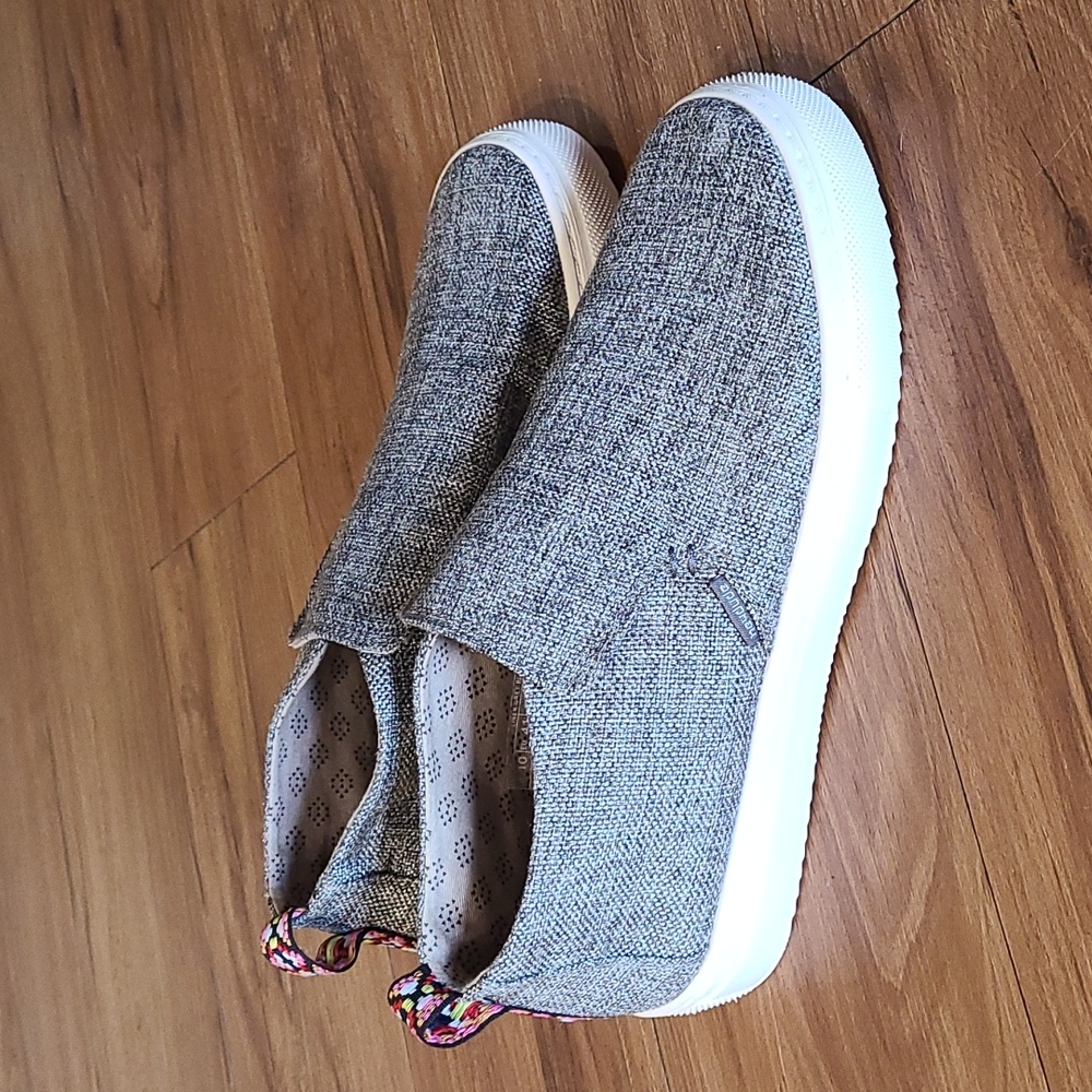 Hey Dude Peyton Linen Grey Black Sneaker Womens 10